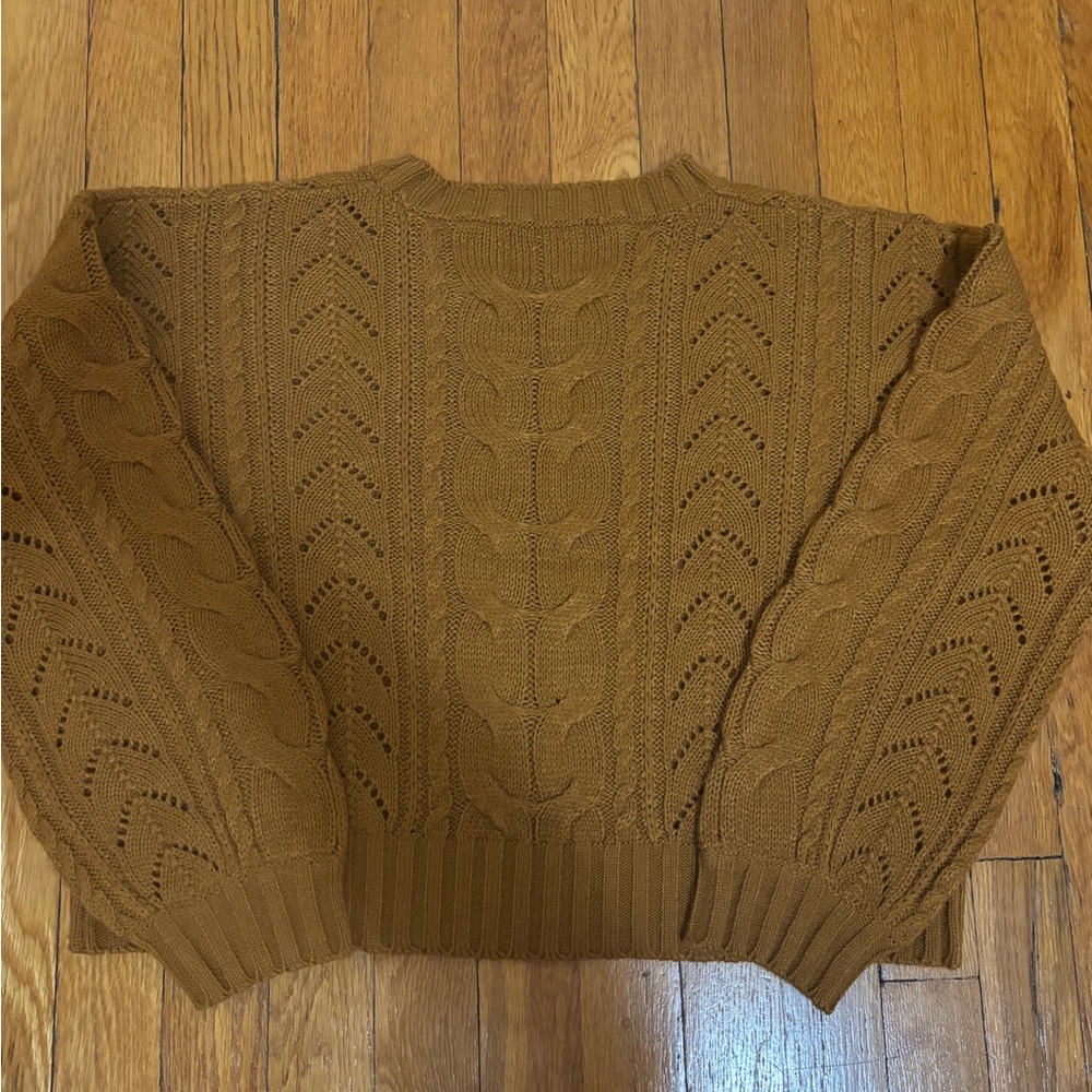 Pink Rose Cable Knit Tan Sweater
